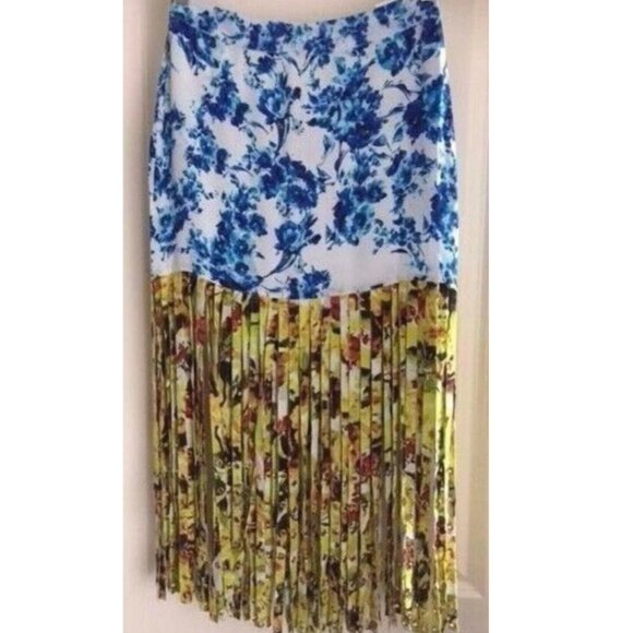 Rococo Sand Silk Mini Skirt M Floral Fringe Gold Festival Boho - Picture 2 of 10